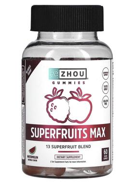 Zhou Nutrition,Superfruits Max，西瓜味，60 粒全素软糖