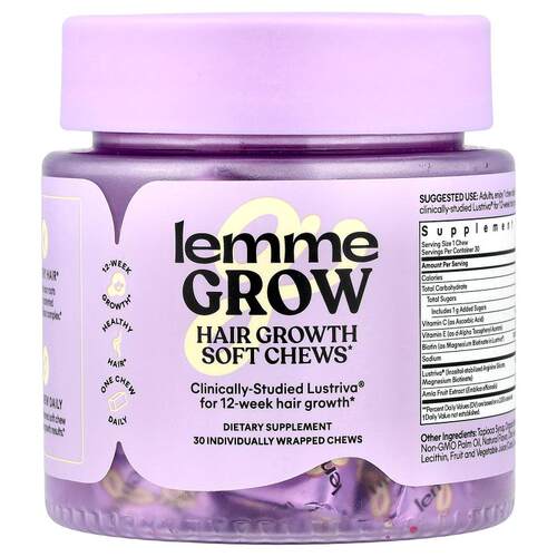 Lemme,Grow, Hair Growth Soft Chews, Mixed Fruit, 30 Individu