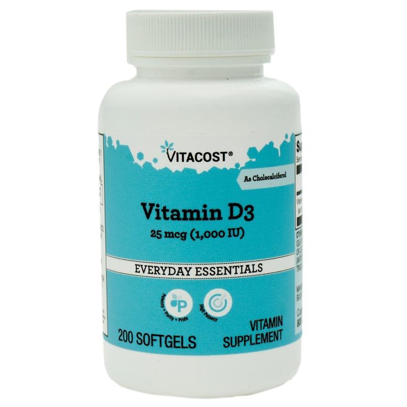 Vitacost,Vitamin D3 (as Cholecalciferol), 1000 IU, 200 Softg