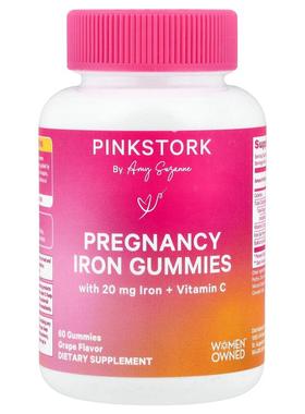 Pink Stork,Pregnancy Iron gummies, Grape, 60 Gummies