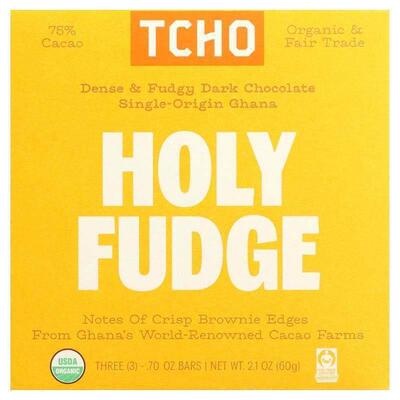 TCHO,Holy Fudge, Dark Chocolate, 75% Cacao, 3 Bars, 0.7 oz E