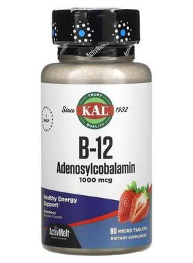 KAL,B-12 腺苷钴胺素，草莓，1,000 微克，90 片微片