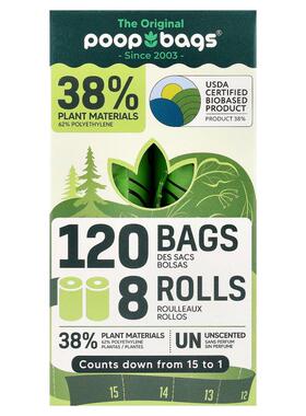 Original Poop Bags,Unscented, 8 Rolls, 15 Bags Each