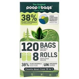 Original Poop Bags,Unscented, 8 Rolls, 15 Bags Each