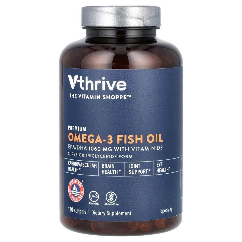 Vthrive,优质 Omega-3 鱼油，120 粒软凝胶 - 实物图