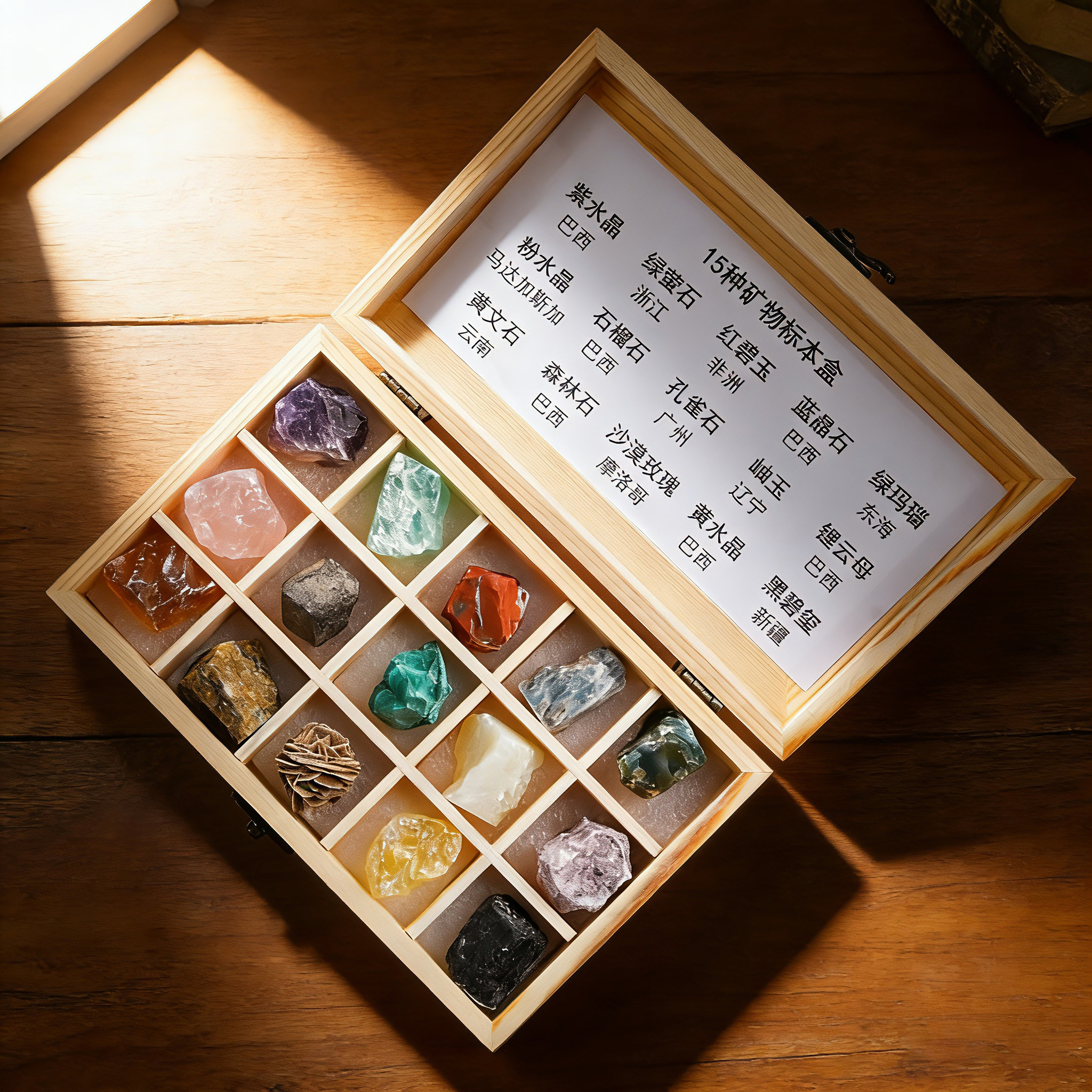 15种矿石标本矿物晶石天然水晶原石摆件紫晶粉晶儿童宝石玩具礼物