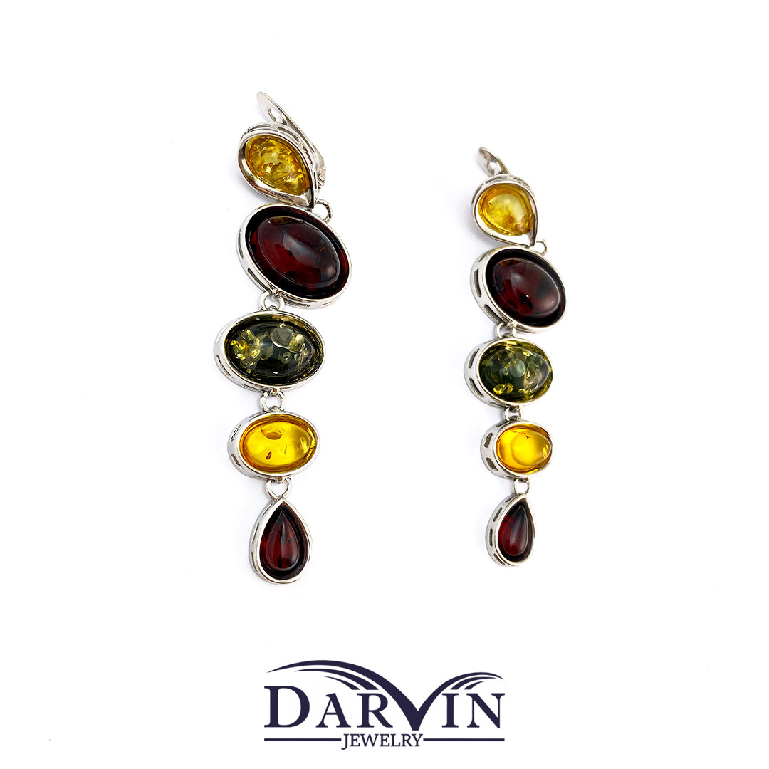 DARVIN  原创设计天然琥珀蜜蜡 花珀多宝蛋面耳饰 时尚百搭M