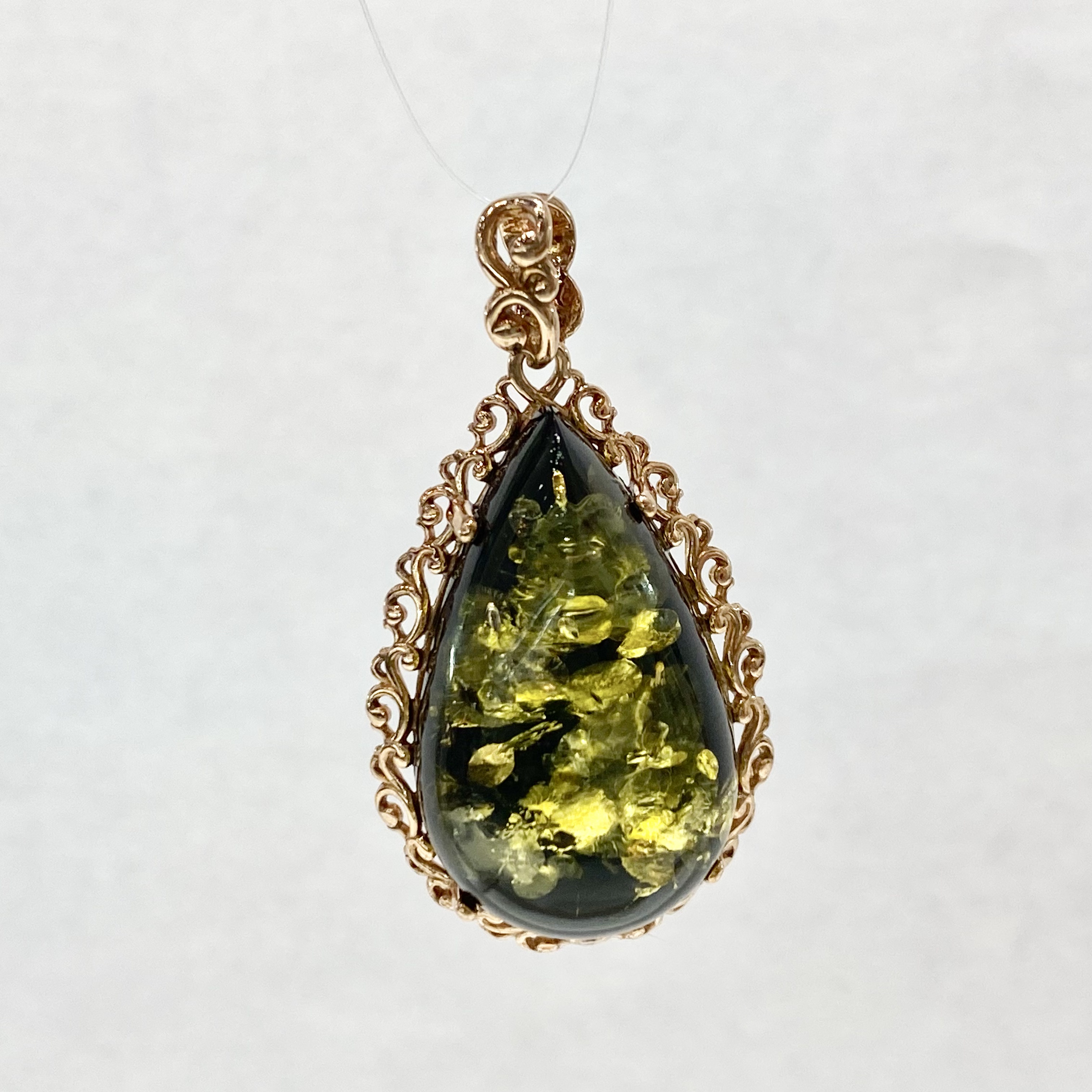 DARVIN原创设计俄罗斯进口天然琥珀蜜蜡银花珀水滴吊坠秀气推荐新