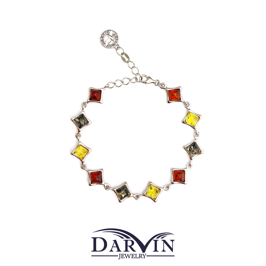 DARVIN俄罗斯进口天然琥珀蜜蜡925银花珀多宝菱形轻奢手链感M