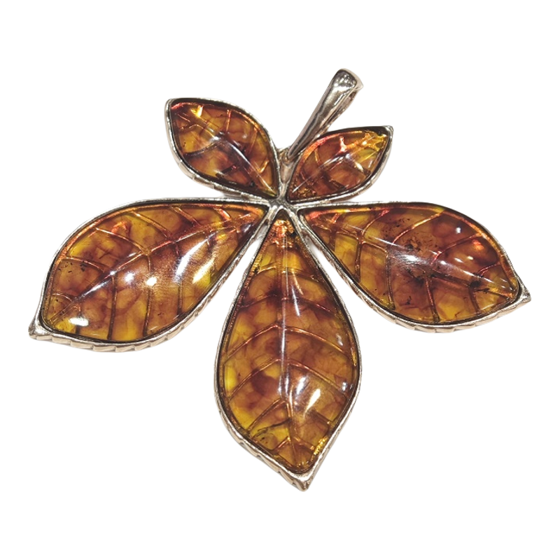 DARVIN俄罗斯进口天然琥珀蜜蜡925花珀枫叶吊坠秋冬搭配好物礼物!