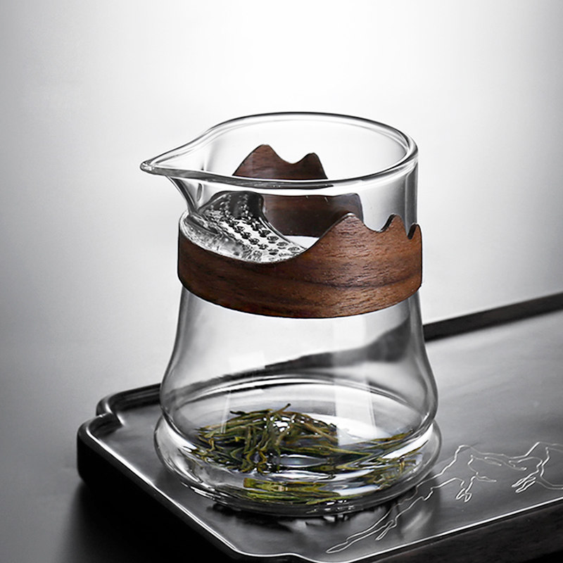 月牙茶漏网一体过滤玻璃公道杯加厚家用绿红茶分茶器功夫茶具配件