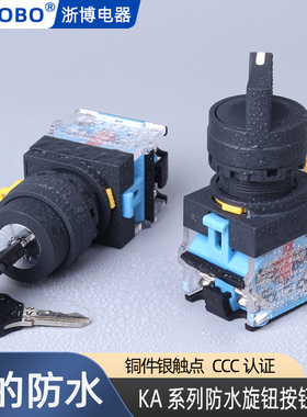 HBZ-KA-11X21防水旋钮开关二档三挡转换选择钥匙钮开关自锁22MM