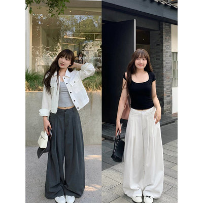 Dou痘条纹西装裤女2025