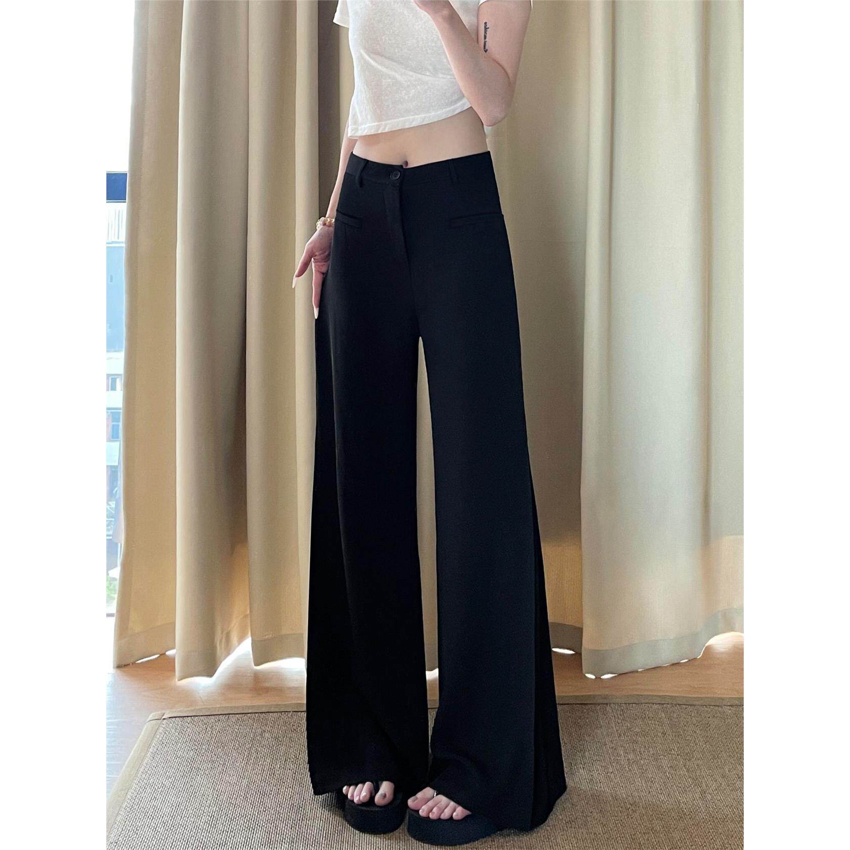 黑色不贴腿微喇西装裤女秋季新款胖妹妹mm高腰宽松显瘦阔腿休闲裤