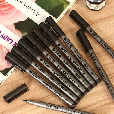1Pcs STA Art Marker Brush Pen Ink Black Pigment Liner Water