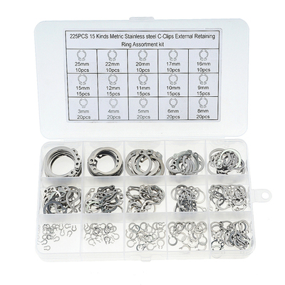 225PCS/BOX 3-25mm 304 Stainless Steel Internal Circlip Retai