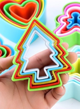 5Pcs/Set Cookie Cutter Christmas Tree Plastic Mold Set Plung