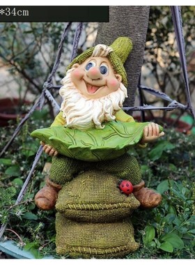 34-35cm Poly Resin Garden Gnome Figurine Courtyard Dwarf Sta