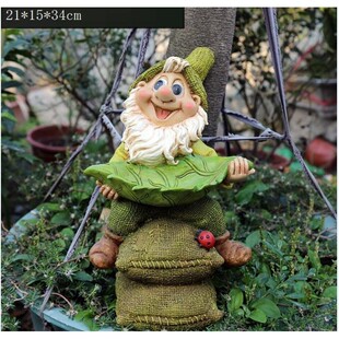 34-35cm Poly Resin Garden Gnome Figurine Courtyard Dwarf Sta