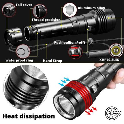 XHP50.2 Powerful LED Scuba Diving Flashlight Brightest 30W X