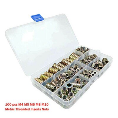 100pcs Threaded Hex Insert Nut Drive Driver Wood Screw s Ins