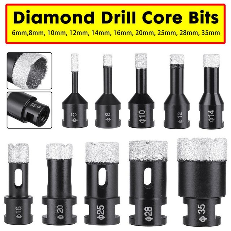 6mm-35mm Diamond Vacuum Brazed Dry Drilling Core Bits M14 Th