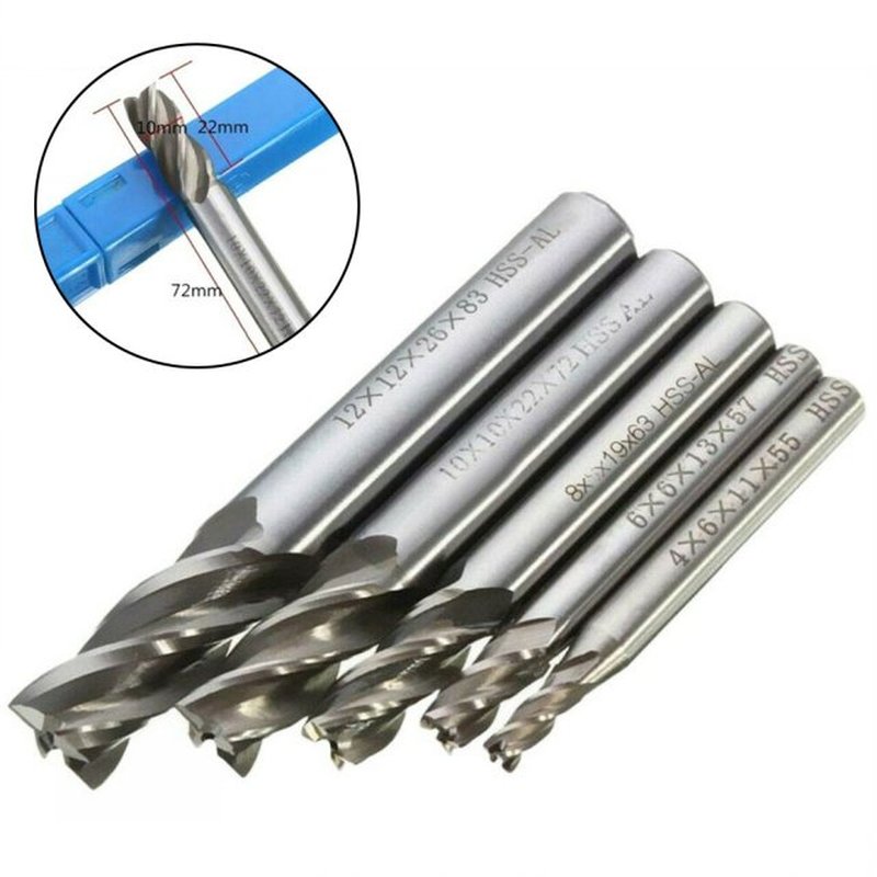 11111111115pcs/set Carbide 4 Flutes CNC HSS End Milling Cutt