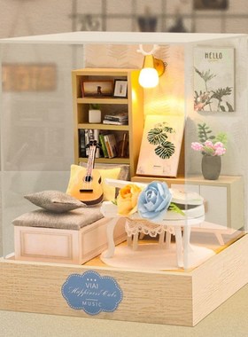 DIY Wooden House Miniature Furniture LED Light Dollhouse Mod