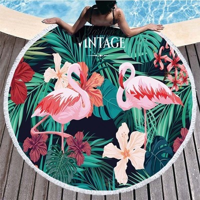 Blanket Yoga-Mat Beach-Towel Microfiber Round Flamingo Bohem