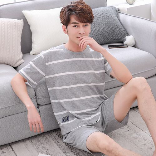 2021 Summer Casual Striped Cotton Short Sleeve Pajamas Sets