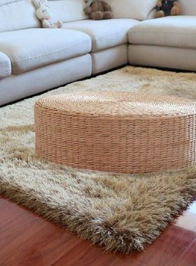 Straw Cattail Floor Cushion Pouf Pure Handcrafted Room