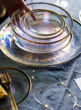 Luxury Rainbow Glass Dinner Plates Food Plates Desset Plate