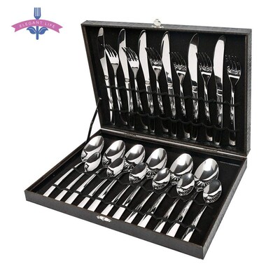 24PCS Silverware Tableware Cutlery Set Box 18/10 Stainless S