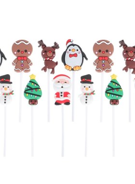 12pcs Christmas Themed Cake Toppers Home Baking Cake Decors