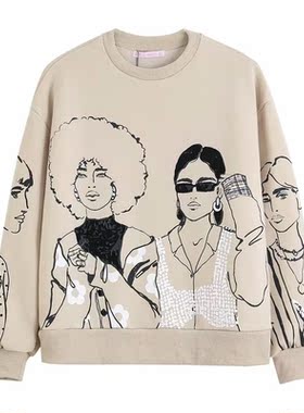2021 New Women Sweatshirts Beautiful Girls Printed Long Slee