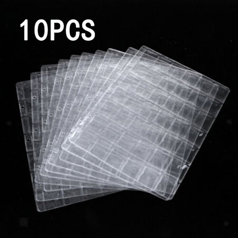 10PCS 42 Pockets Coins Albums Page Coins Collection PVC Tran