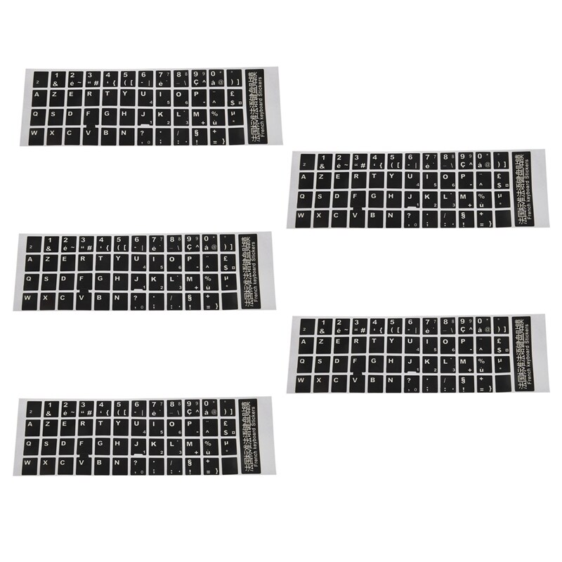 5X White Letters French Azerty Keyboard Sticker Cover Black