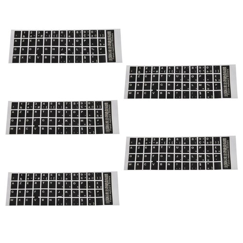 5X White Letters French Azerty Keyboard Sticker Cover Black