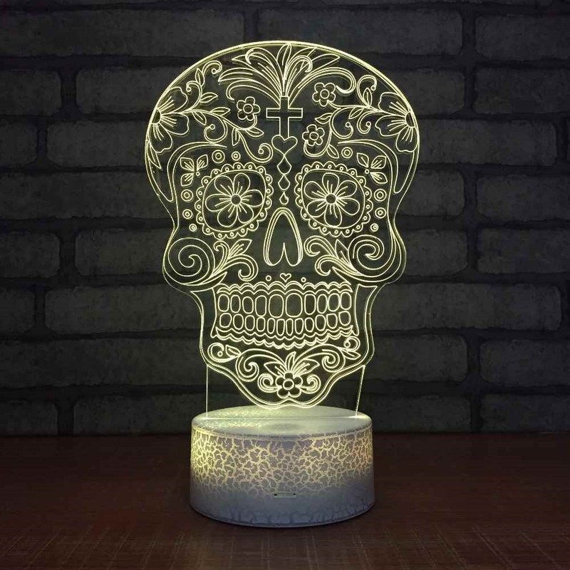 Novelty Skull 3D Night Light LED 7 Colors Mood Lamp USB 3D