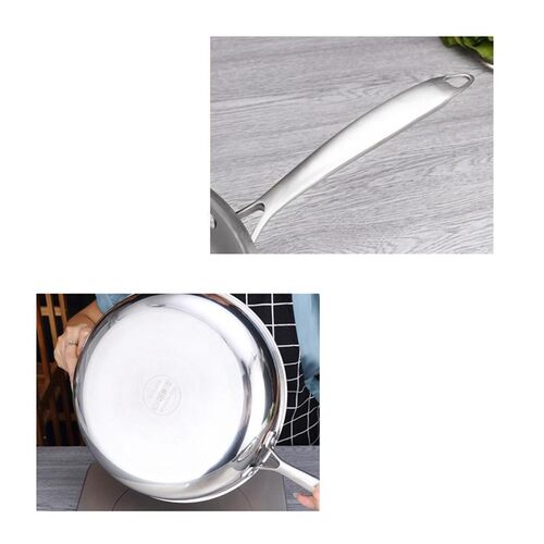 1pc 28CM Stainless Steel Frying Pan Uncoated Non-Stick Skill