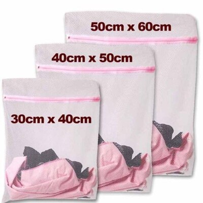 3 Size Zippered Mesh Laundry Wash Bags Foldable Delicates L