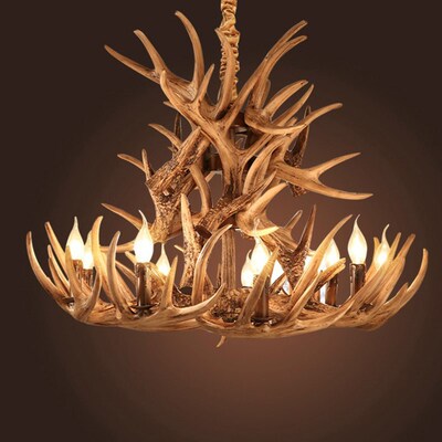 Candle Antler Chandelier Lighting Retro Resin Deer Horn Lamp
