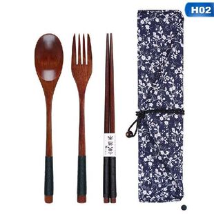 3pcs Portable Spoon Fork Chopsticks Wooden Cutlery Sets