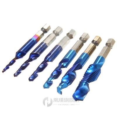6pcs HSS Hex Shank Tap Drill Bit Metric Thread M3-M10 Screw