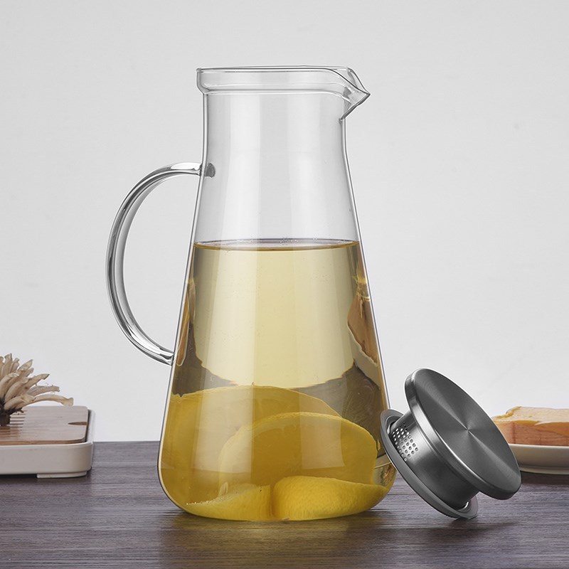 Large Capacity Glass Juice Pot with Stainless Steel Lid Hous