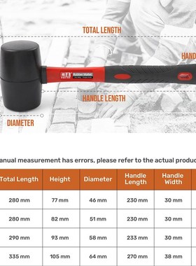 Hi-Spec Heavy Duty Mallet Rubber Hammer 8/12/16/24oz Profess