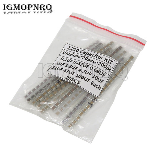 10values*20PCS=200PCS 1210 SMD Capacitor assorted kit 100nF~