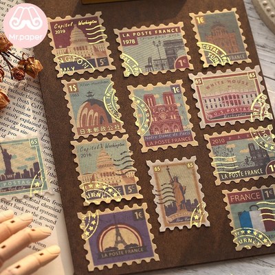 Mr.paper 4Pcs/pack Gold Stamping Vintage Retro Stamp Travel