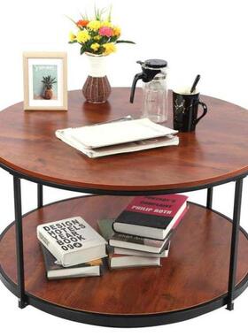 35.3inch Round Coffee Table Retro Wood Grain Tea Side Table
