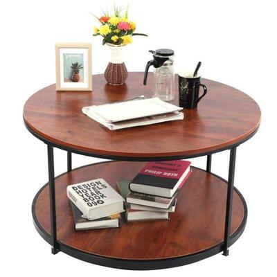 35.3inch Round Coffee Table Retro Wood Grain Tea Side Table